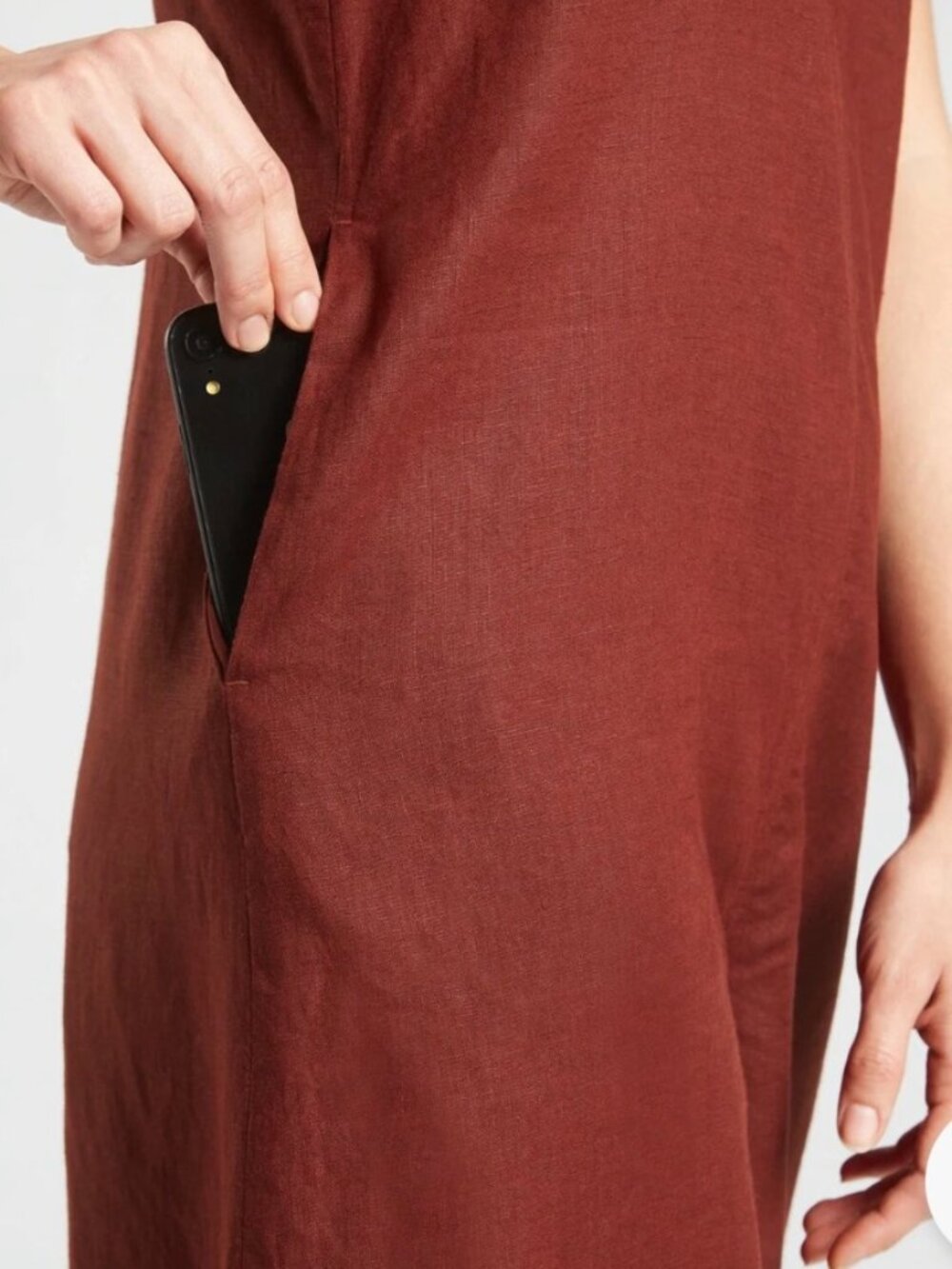 Athleta Cinnamon La Paz Wide Leg Linen Romper- Pockets- Adjustable Strap- 8 - Picture 3 of 13